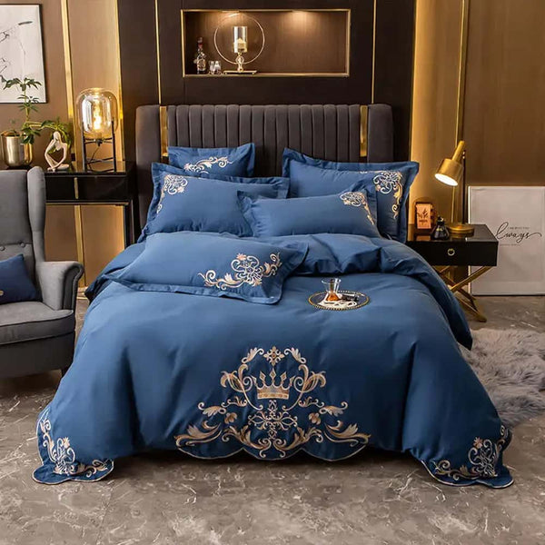 Egyption Embroidery Duvet Set _ Royal Blue