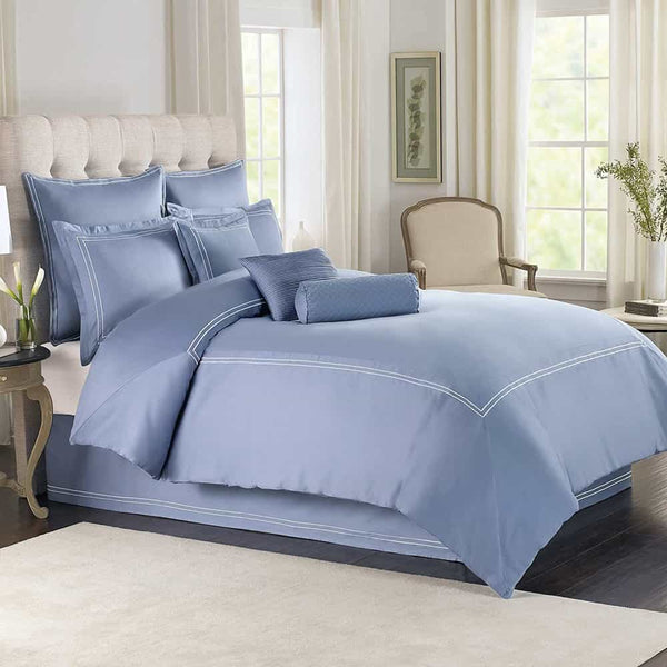 Sky Blue Duvet Set With White Double Baratta Stitch