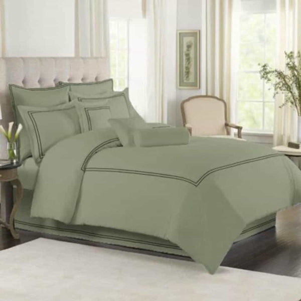 Olive Green Duvet Set With Black Double Baratta Stitch