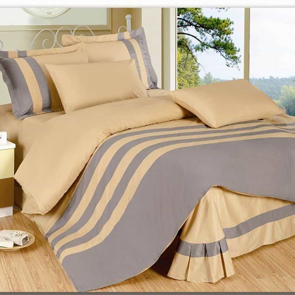 Premium Stripe Duvet Set – Golden & Grey