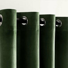 2 Pieces Plain Dyed Velvet Eyelet Curtains - Olive Green