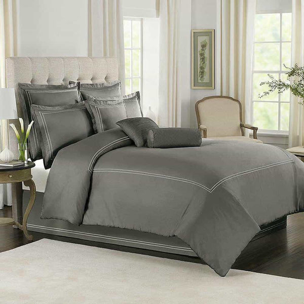 Grey Duvet Set With White Double Baratta Stitch