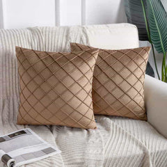 Pack of 2 Velvet Decorative Pleated Square Cushion - Brown