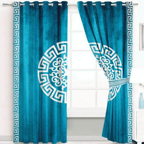 2 Pieces Premium splendid velvet curtain Panels & 2 Belts (Zinc & White)
