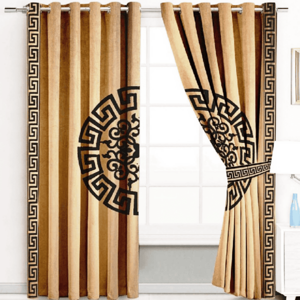 2 Pieces Premium splendid velvet curtain Panels & 2 Belts (Golden & Black)