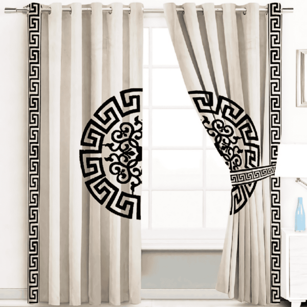 2 Pieces Premium splendid velvet curtain Panels & 2 Belts (Off White & Black)