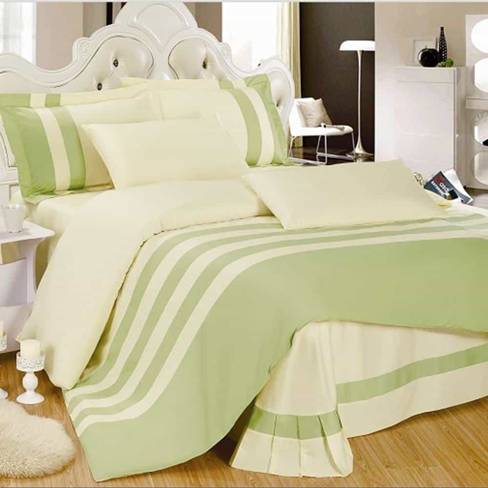 Premium Stripe Duvet Set – Cream & Green