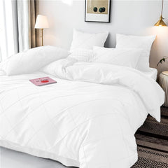 Cross Pleated Duvet Set - white