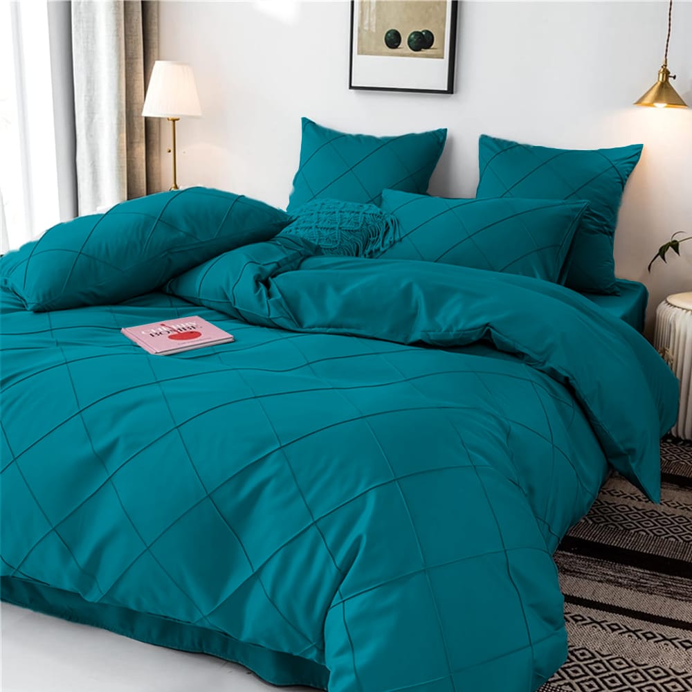 Cross Pleated Duvet Set - Teal