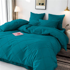 Cross Pleated Duvet Set - Teal