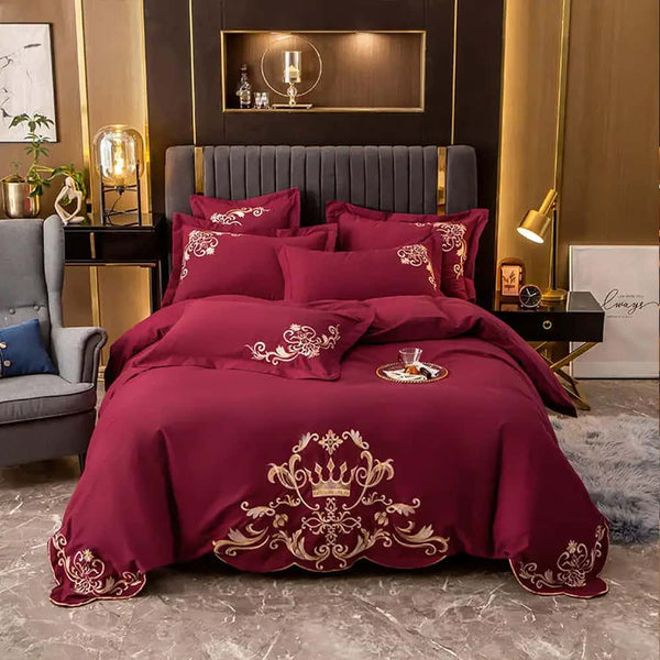 Egyption Embroidery Duvet Set _ Maroon