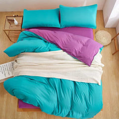 Luxury Reversible Duvet Set - Sea Green & Purple