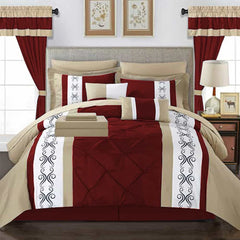 Embroidered Duvet Set - Beige & Red
