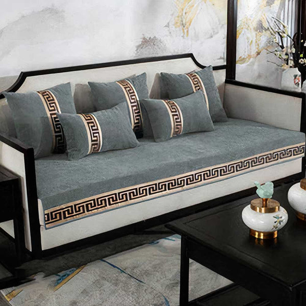 Luxury Velvet Sofa Cover With Cushion Covers - Grey