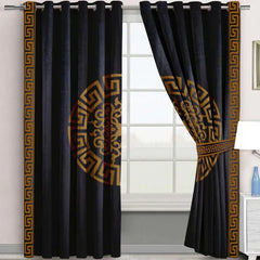 2 Pieces Premium splendid velvet curtain Panels & 2 Belts (Black & Golden)
